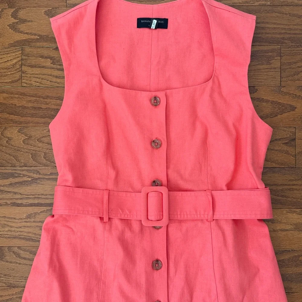 Banana Republic linen blend button front midi dress - Picture 2 of 9